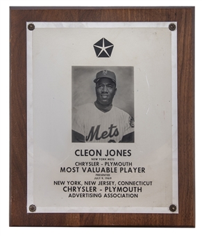 1969 Cleon Jones New York Mets Most Valuable Player Award Presented July 9, 1969
